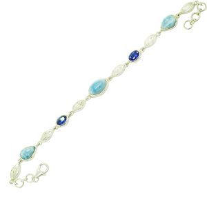 Bracelet classique en argent sterling 925 avec saphir bleu et larimar, design maillons de chaîne sertis en forme de goutte d'eau, pour femme, usage quotidien - Product Image 4