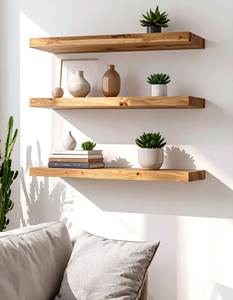 Modern Wooden <b>Floating</b> <b>Wall</b> <b>Shelf</b> Storage Rack Home Decoration Double Tier Handmade Durable <b>Wall</b> <b>Shelf</b> Display Rack Plants Books - Product Image 4