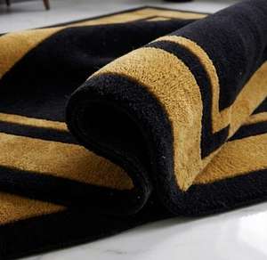 Tapis géométrique moderne rectangulaire noir avec bordure dorée, tapis en laine tuftée fabriqué à la machine, pour salon, avec dos antidérapant en caoutchouc - Product Image 5