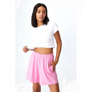 Shorts décontractés pour femmes en coton 100% tendance, avec logo personnalisé, créez votre propre design, shorts décontractés pour femmes de couleur unie - Product Image 2