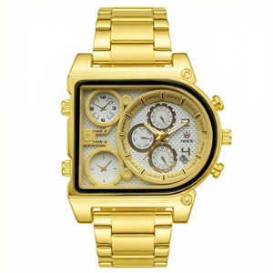 Reloj de Cuarzo Cuadrado para Hombre con Diseño Multidial Dorado, Calendario, Reloj de Pulsera de Lujo para Hombre, Moderno, Casual, para Negocios y Viajes - Product Image 1