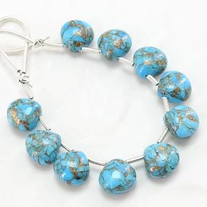 Pierre précieuse naturelle 8X8MM Turquoise cuivre bleu Perles en forme de larme Lisse Poli Forme de cœur pour la fabrication de bijoux - Product Image 1