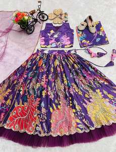 ชุดอินเดีย-ปากีสถานสุดฮิต ลายพิมพ์นกยูงแบบดั้งเดิม ชุดสาหรี่กะมีซ ผ้าเครปคุณภาพสูง ชุดเด็กผู้หญิงสไตล์ชาติพันธุ์ - Product Image 4