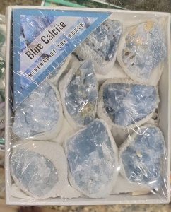 Pierre brute sculptée en calcite bleue naturelle semi-précieuse en gros, emballage en boîte, pierres de guérison, amour, Feng Shui, mascotte - Product Image 3