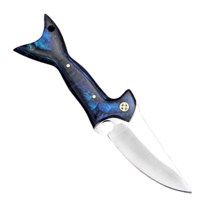 มีดสกินเนอร์ทำมือจากเหล็กกล้าไร้สนิม ใบมีดแบบ Fixed Blade พร้อมด้ามจับไม้และทองเหลืองแบบฝังลายโมเสก พร้อมปลอกหนัง - Product Image 2