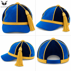 หมวกกำมะหยี่สีน้ำเงินสองสีแบบขายส่ง พร้อมสายถักสีทองและพู่ห้อย หมวกคลาสสิกสำหรับโรงเรียน กีฬา สโมสร งานอีเว้นท์ มอบรางวัล - Product Image 5