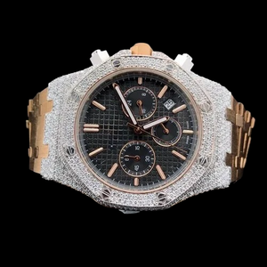 Premium 14K <b>Iced</b> <b>out</b> Presidential Round Moissanite <b>Watch</b> High Quality Chronograph Black Dial Quartz Movement Two Tone <b>Watch</b> - Product Image 1