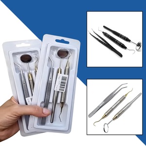 Ensemble de 5 instruments dentaires ergonomiques en acier inoxydable noir avec miroir buccal, pinces et sonde incurvée pour soins bucco-dentaires - Product Image 3