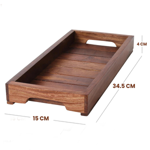 Élégant plateau ottoman rectangulaire en bois d'acacia fabriqué à la main avec poignées découpées pour le salon Table basse petit déjeuner affichage de bougies - Product Image 4