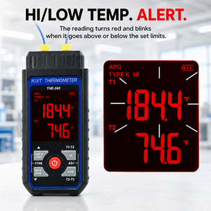Termómetro Profesional de Doble Canal con Termopar - Medidor de Temperatura de Alta Precisión Tipo K/J/T con Retroiluminación a Color y Alarma - Product Image 4