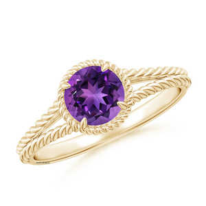 Anillo Solitario de Amatista Morada Tallada con Diseño de Cuerda Trenzada y Tallo Dividido para Mujer, Oro 10K 14K 18K, Plata 925 935, para Boda y Fiesta - Product Image 1
