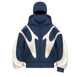 Sweat à capuche pour hommes et adolescents, style gangster, avec logo personnalisé brodé, pull-over entièrement zippé, impression, grande taille, cagoule longue, automne, 100% coton - Product Image 2