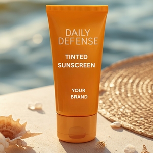Envase Cosmético Mate Recargable en Botella y Tubo para Crema Solar con Tinte Naranja, Marca Privada, 50 ml, Tapa de Rosca para Cuidado Facial - Product Image 1