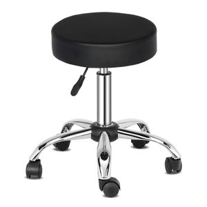 Semi PU Leather Nylon Wheel 300lbs Capacity <b>Round</b> <b>Stool</b> with Five Star Feet Technician <b>Stool</b> in Black RT for Salon Furniture - Product Image 1