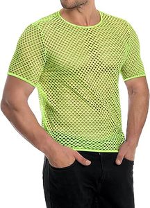 Camiseta de algodón con estampado gráfico de gran tamaño para hombre, sexy, de manga corta, de malla transparente, para dormir, tipo camisón o ropa interior. - Product Image 3