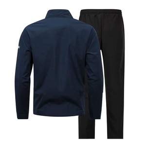 <b>Men's</b> <b>Navy</b> Blue Polyester Tracksuit Full Sleeve Hooded Zipper Sporty <b>Jogger</b> Set Regular Fit Solid Color Winter Windproof - Product Image 2