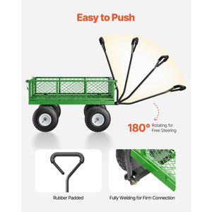 Carrello da giardino in acciaio resistente da 680 libbre per pneumatici da 10 \ "con manico rotante a 180 gradi trasportabile carrello da giardino rimovibile con lati in rete - Product Image 6