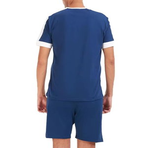 Men's Summer Casual Plus Size 2-Piece Set Blue <b>Polyester</b> <b>T</b>-<b>Shirt</b> Shorts V-neck Solid Color Breathable Knitted Fabric - Product Image 2