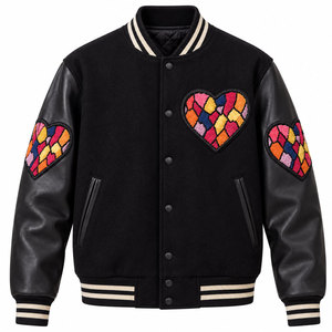 Veste universitaire décontractée pour homme avec manches en cuir, patch brodé personnalisé, corps en mélange de laine et boutons-pression, style universitaire - Product Image 1