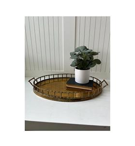 Plateau de service multifonctionnel en laiton avec finition antique pour servir le petit-déjeuner, le dîner, les boissons et pour la décoration de la maison - Product Image 3