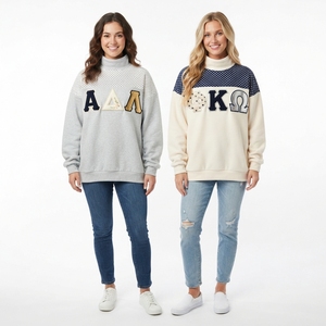 เสื้อสเวตเชิ้ตคอเต่าทรงโอเวอร์ไซส์สีฟ้าอ่อนสำหรับผู้หญิง พร้อมตัวอักษรปักอัลฟ่าแกมมาเดลต้า ทรงปกติ เหมาะสำหรับใส่ในฤดูใบไม้ร่วง - Product Image 5