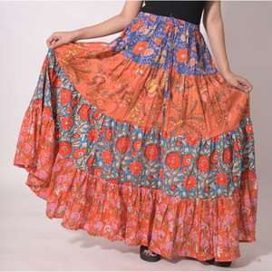 Falda Maxi de Algodón con Parches Estilo Boho, Falda Larga con Estampado Artesanal, Falda Étnica para Mujer - Product Image 1