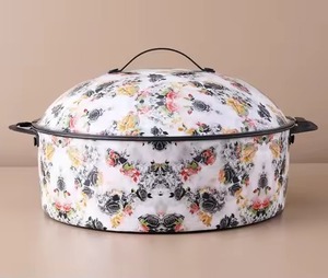 Trending Style Floral Enamel Round Roaster Pan Vintage Porcelain Finish Serving <b>Dish</b> <b>with</b> <b>Lid</b> for Professional Home Catering - Product Image 1