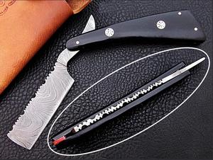 มีดโกนเหล็กดามัสกัส SJ รุ่นหรูหราสำหรับผู้ชาย ใบมีดเดี่ยว ด้ามจับพลาสติกและไม้ สำหรับโกนหนวดและใช้ในร้านตัดผม - Product Image 2