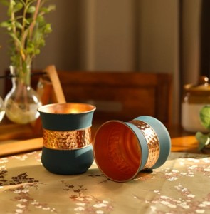 Copper Finish Tea Cup Porcelain Style <b>Drinkware</b> Hammered Metal Rim Custom Tea Tasting Cup for Tea Ceremony - Indian Home Crafts - Product Image 2