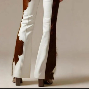 Pantalones Acampanados de Cintura Alta con Parches de Cuero, Diseño con Bloques de Color, Pantalones Casuales Estilo Otoño - Product Image 5