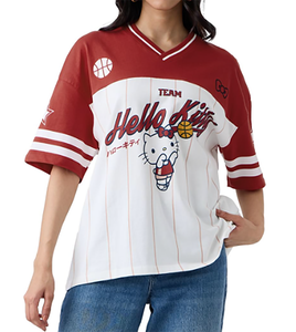 Camiseta Casual de Cuello Redondo para Mujer, Logotipo Rojo y Blanco, Transpirable, Corte Regular, Primavera Verano, Tejido de Punto, 180gsm, Algodón de B - Product Image 1