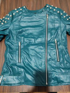 Chaqueta Varsity de Cuero Genuino, a la Moda, con Cierre, Impermeable, Calefactable y Transpirable para Mujer - Product Image 2