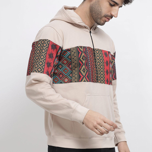 Sudadera con Capucha Personalizada para Hombre, Color Beige, Invierno, Cierre de Cremallera de un Cuarto, con Diseños Bordados y Adornados con Cuentas, y Bolsillo Tipo Canguro - Product Image 2