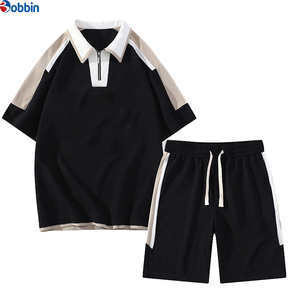 Conjunto Corto Personalizado para Hombre, Estilo Deportivo Casual Juvenil, Camiseta con Solapa de Manga Corta, Traje Deportivo, Conjunto para Correr, Media Manga, Tejido Terry - Product Image 1