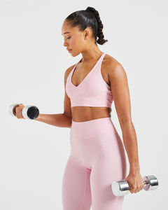 Conjuntos de 2 piezas OEM de alta demanda para mujer: Leggings esenciales en rosa pastel, lo último en moda, de cintura alta con cinturilla trasera en forma de V. - Product Image 4