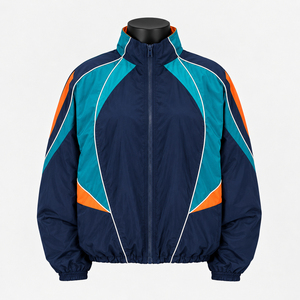 Blouson de course pour homme noir et blanc, coupe-vent, fermeture éclair, col montant, style sportif, idéal pour le printemps - Product Image 1