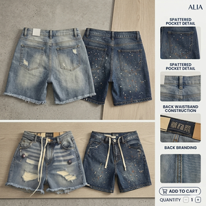 Pantalones Cortos de Mezclilla para Hombre, Estilo Vintage, Personalizados, con Pedrería, de Fabricante de Ropa Urbana - Product Image 3