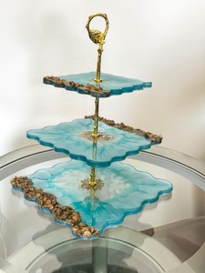 Epoxy Resin Serving <b>Tray</b> Home <b>Kitchen</b> and Table Top Accessories Handmade Shape Epoxy Resin <b>Tray</b> With Metal Handle - Product Image 4