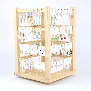 Rotating Earring Organizer Wooden Rotating Jewelry Rack 4 Tier Earring Jewelry Storage <b>Stand</b> for Home <b>Dressing</b> <b>Table</b> - Product Image 6