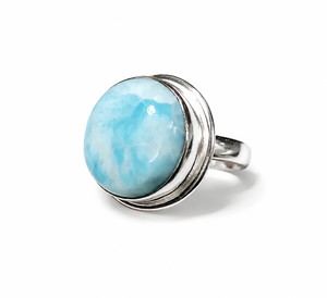 Anillo de Plata de Ley 925 con Cabujón de Larimar Natural, Hecho a Mano, Ajustable, para Boda, Compromiso, Certificado, para Mujer - Product Image 1