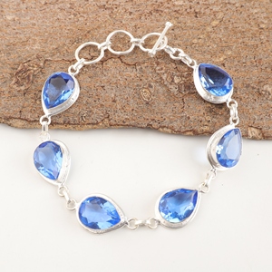 Pulseras de Moda con Diseño de Tenis, Plata de Ley 925, Tanzanita Azul con Corte Facetado en Forma de Pera, Latón con Engaste de Bisel - Product Image 4