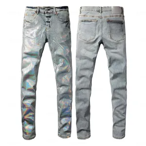 Men's Casual Fashion Ripped Stonewashed Autumn/Winter <b>Denim</b> Trousers with Embroidery Button Woven Detail and Stretch Fabric - Product Image 4