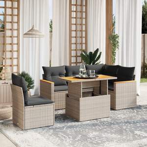 Ensemble de canapé de jardin à 6 places avec accoudoirs réglables, en rotin PE gris, confortable et élégant, meubles d'extérieur - Product Image 1