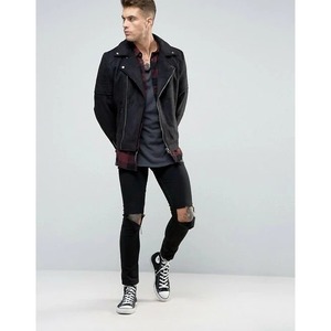 Men Black Pure <b>Suede</b> Leather Motorcycle <b>Jacket</b> - Product Image 1