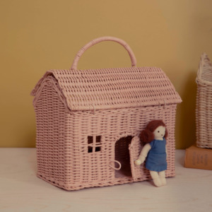 Pink rattan house shape <b>handbag</b> bags for girls <b>small</b> house-shaped basket toys best children gift bag - Product Image 6