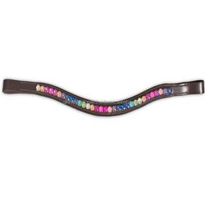 Banda para la frente de caballo de cuero acolchado canal vacío forma ondulada diseño personalizado con cristales de cristal redondos multicolores banda para la frente ostentosa - Product Image 4