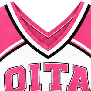Haut court de cheerleading rose vif, blanc et noir pour femme, sans manches, col en V, pour performance athlétique, uniforme d'équipe de cheerleading, compétition - Product Image 3