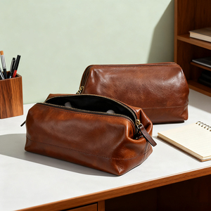 Manufacturer OEM/ODM Premium Dopp Kit Travel Bag Personalized Custom <b>Real</b> <b>Leather</b> Zipper Candy Wash Large Soft Handle Men Daily - Product Image 5