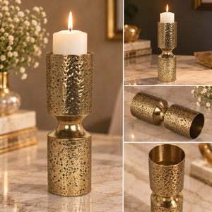 Support de bougie décoratif en métal doré, finition martelée, pour bougies coniques, décoration intérieure, centre de table, salle à manger, mariage | Décoration de fête - Product Image 2