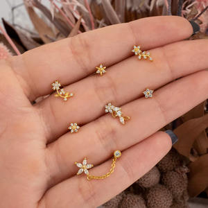 Pendiente de botón de oro macizo de 14k con diamante redondo cultivado en laboratorio, joyería fina, pendiente de cartílago/hélice con diamante de laboratorio para mujer Zisma - Product Image 3